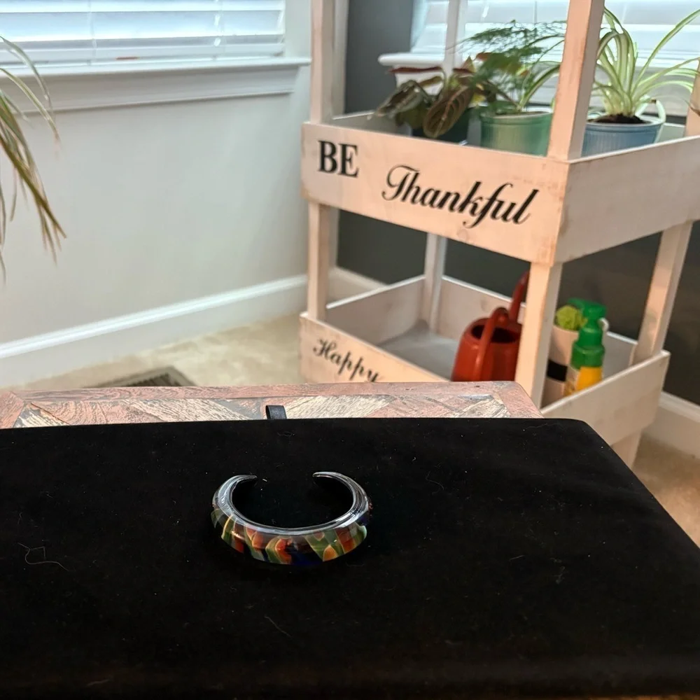 One of a Kind Signed RWG Artisan Glass Bracelet & Matching Earrings Set